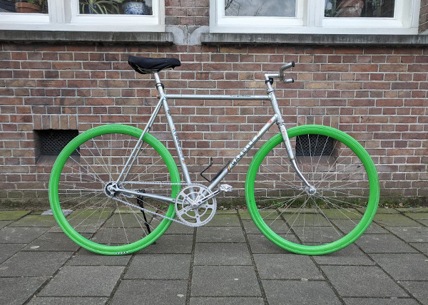 Racing bike with green tires