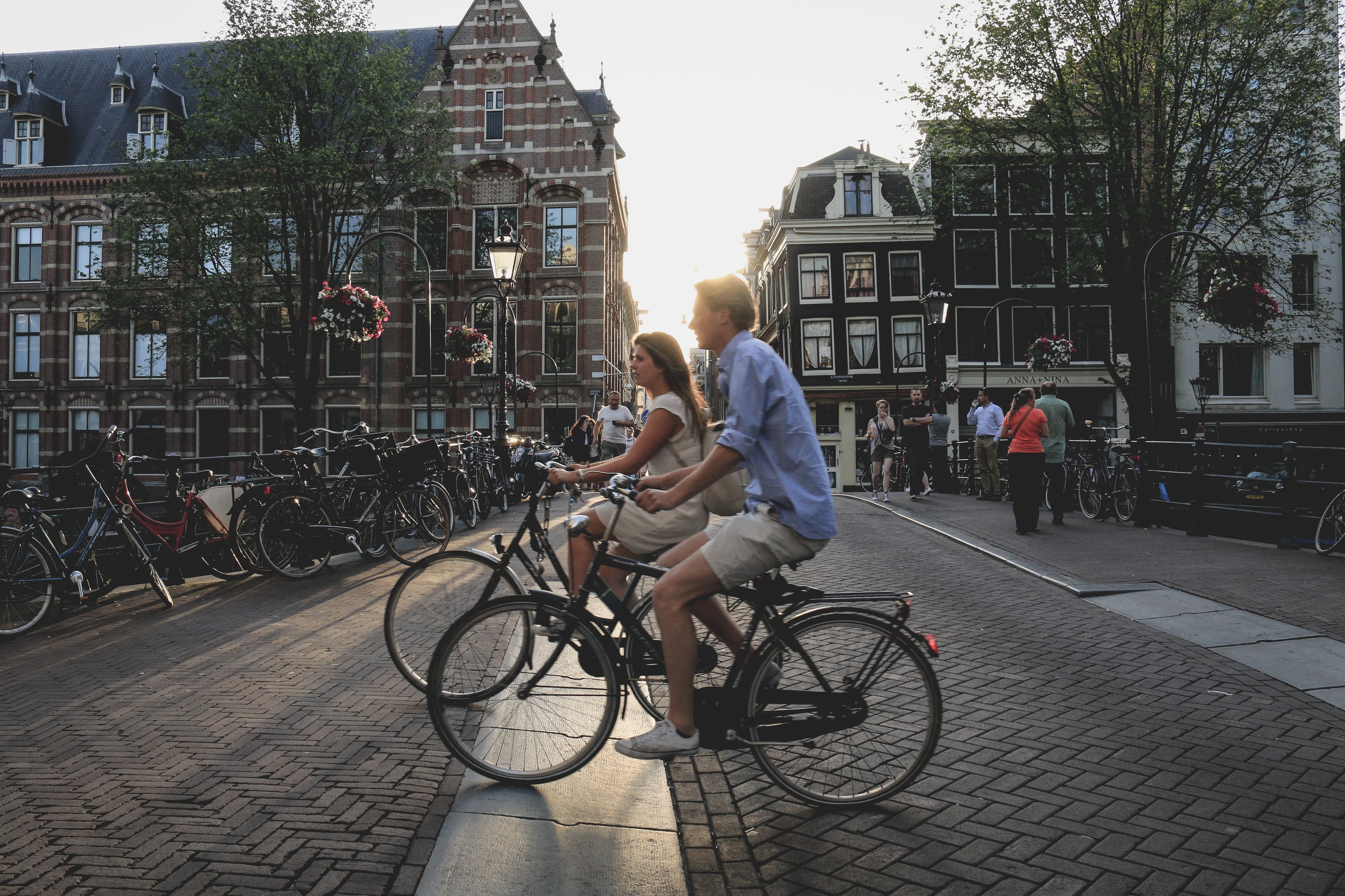 A couple cycling in the city 