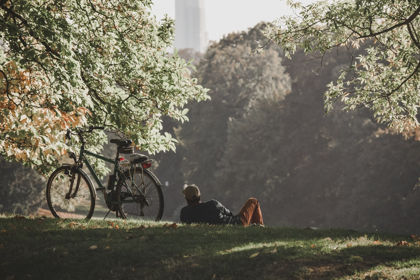 Man chilling in the nature with his bike