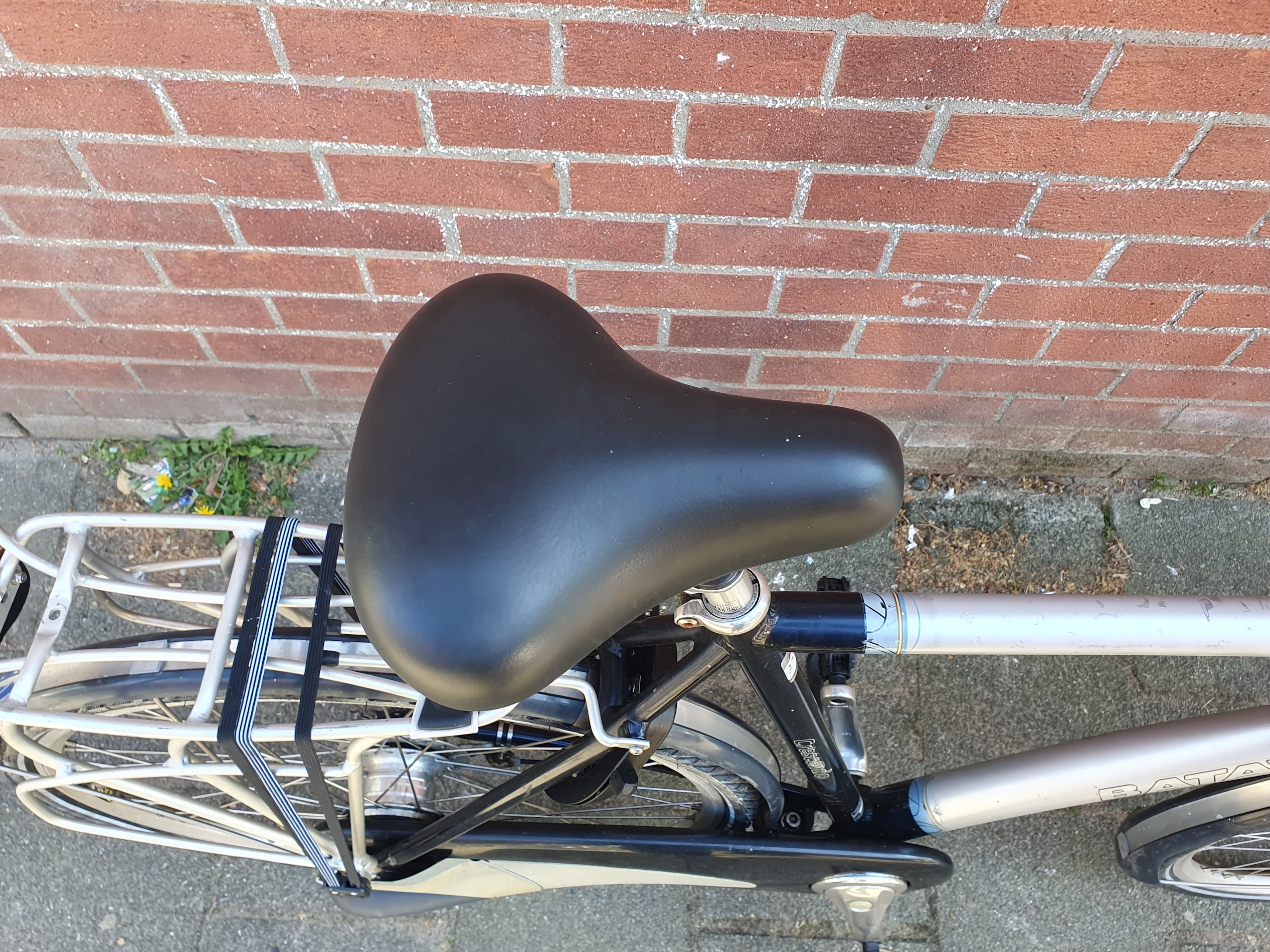 Elastic strap (snelbinder) on the rear rack of an omafiets