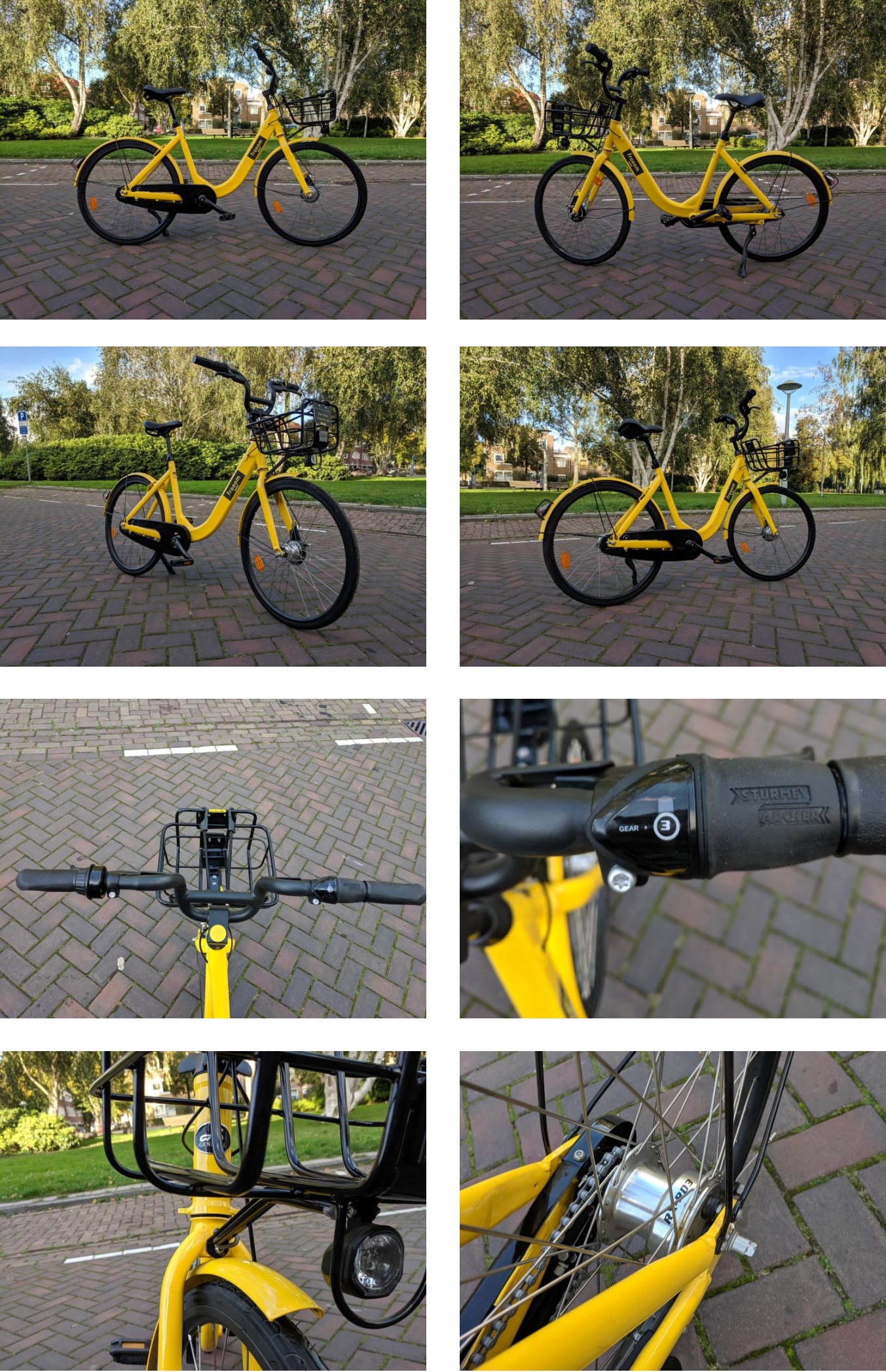 8 gedetailleerde foto's van gele fiets